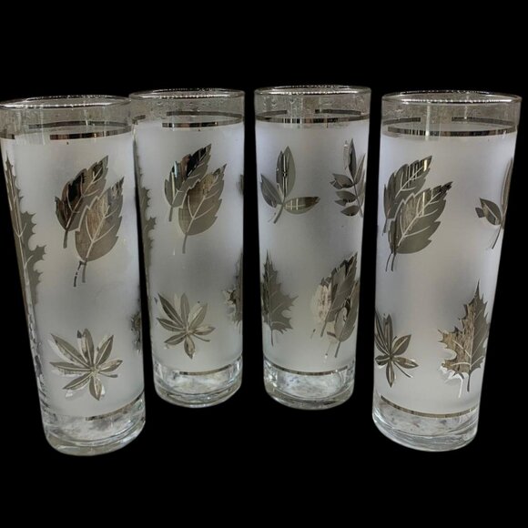 Vintage Libbey Silver Foliage Tom Collins Tall Cooler Glasses 13 oz Set of 4 - Picture 1 of 6